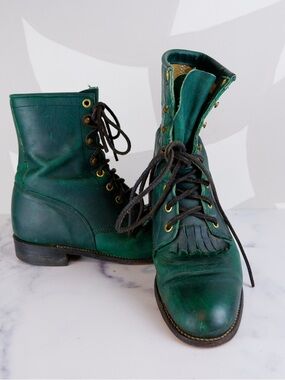 Vintage Justin Green Leather Boots | 7B